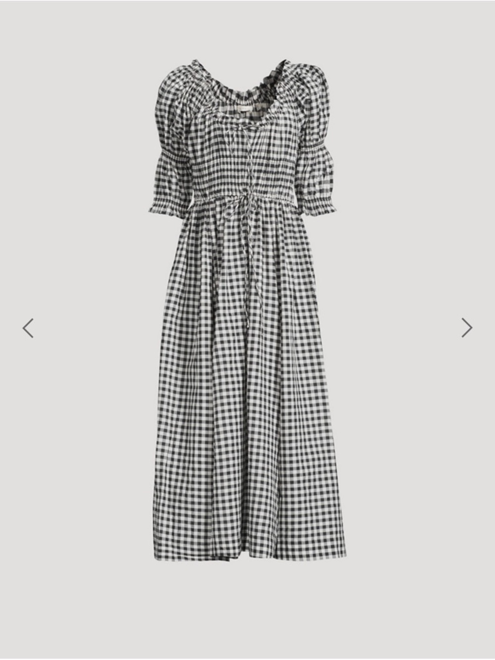 Doen Black & White Gingham Puff-Sleeve Midi Dress with Shirred Bodice - Picture 3 of 5